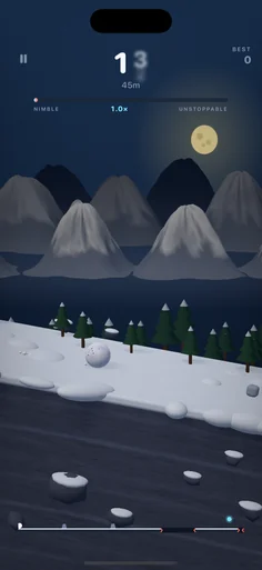 Avalanche: a snowball rolling down a moonlit ridge.